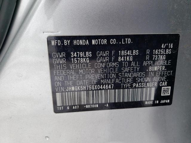 JHMGK5H75GX044647 - 2016 HONDA FIT EX SILVER photo 12