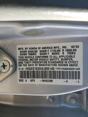 1HGES163X4L005140 - 2004 HONDA CIVIC DX VP Gümüş foto 12