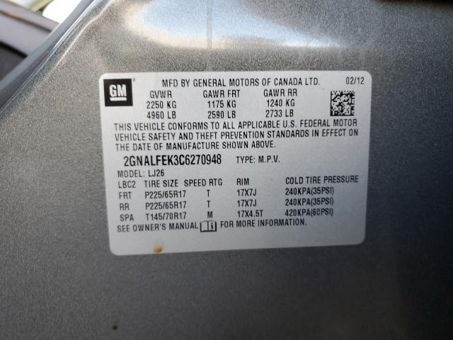 2GNALFEK3C6270948 - 2012 CHEVROLET EQUINOX LTZ GRAY photo 13