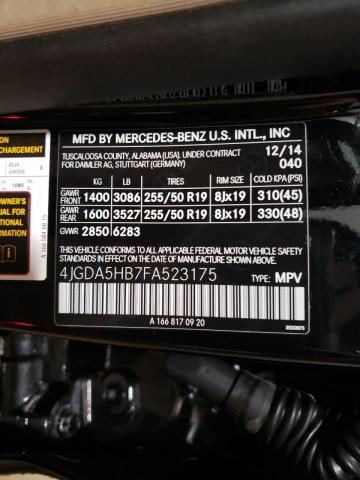 4JGDA5HB7FA523175 - 2015 MERCEDES-BENZ ML 350 4MATIC BLACK photo 13