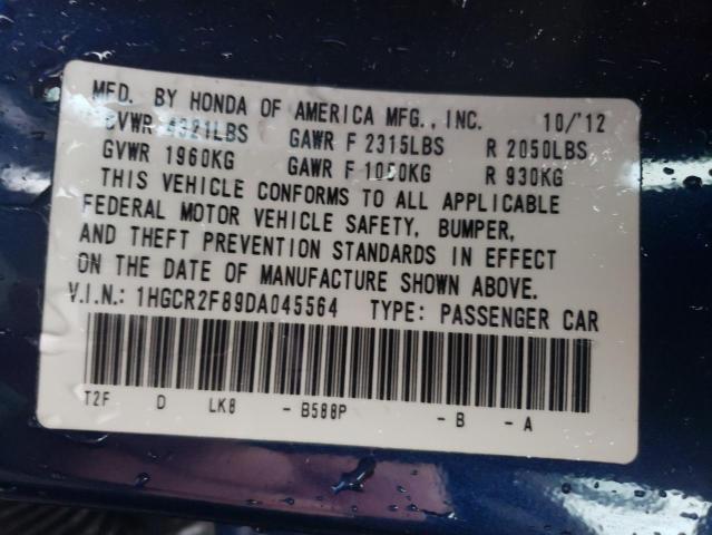 1HGCR2F89DA045564 - 2013 HONDA ACCORD EXL BLUE photo 12