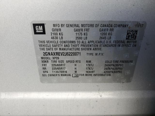 2GNAXREV2J6220071 - 2018 CHEVROLET EQUINOX LS SILVER photo 13