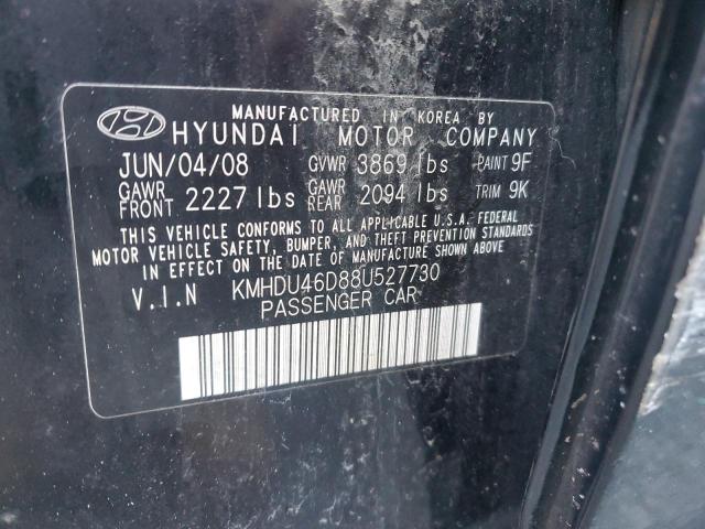 KMHDU46D88U527730 - 2008 HYUNDAI ELANTRA GLS BLACK photo 12