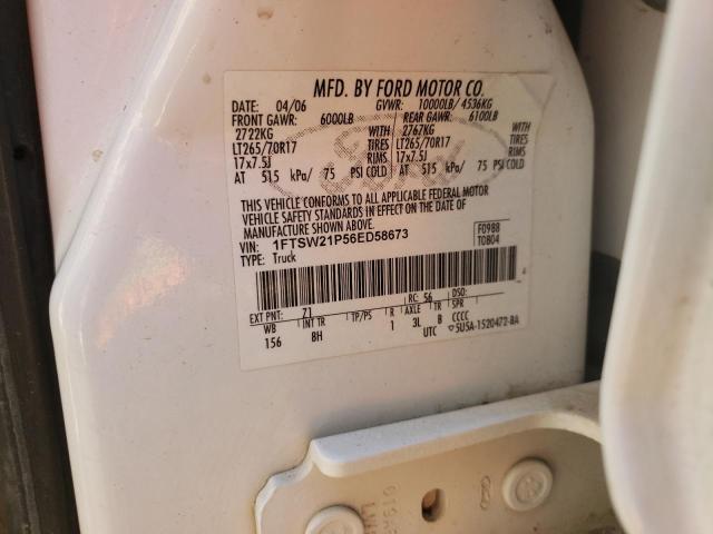 1FTSW21P56ED58673 - 2006 FORD F250 SUPER DUTY WHITE photo 12