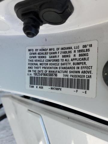 19XZE4F96KE008796 - 2019 HONDA INSIGHT TOURING WHITE photo 13