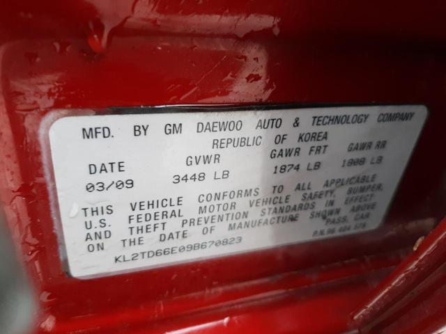 KL2TD66E09B670823 - 2009 PONTIAC G3 RED photo 12