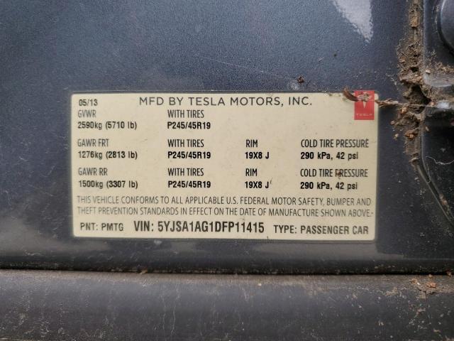 5YJSA1AG1DFP11415 - 2013 TESLA MODEL S ნაცრისფერი ფოტო 12