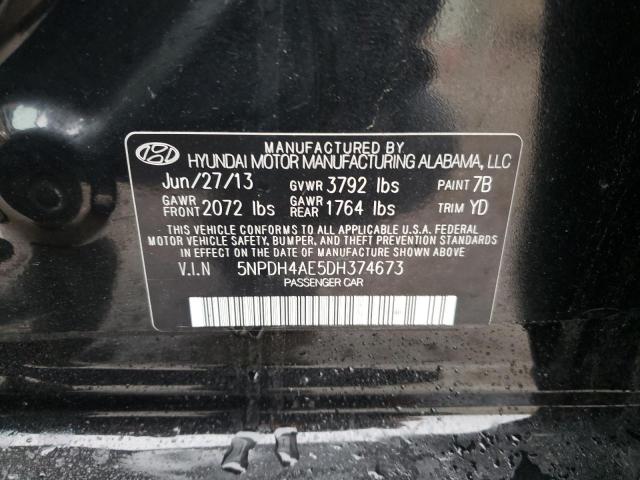 5NPDH4AE5DH374673 - 2013 HYUNDAI ELANTRA GLS BLACK photo 12