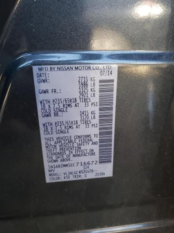 5N1AR2MM5EC716672 - 2014 NISSAN PATHFINDER S 灰色 照片 10