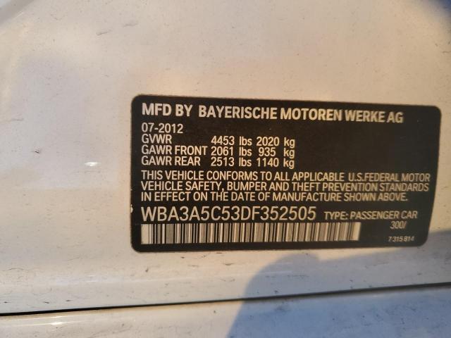 WBA3A5C53DF352505 - 2013 BMW 328 I WHITE photo 12