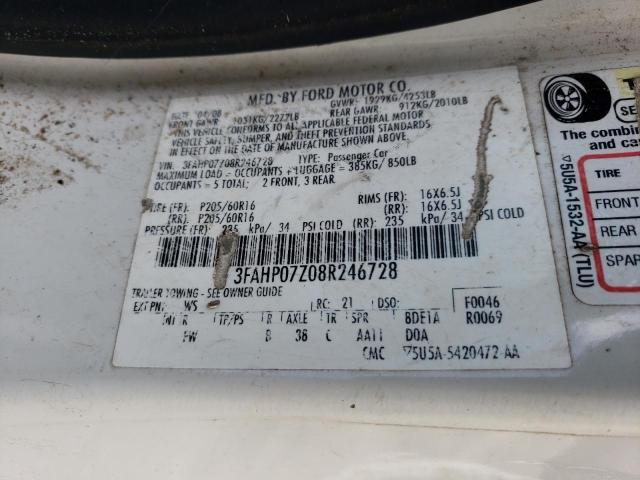 3FAHP07Z08R246728 - 2008 FORD FUSION SE WHITE photo 13