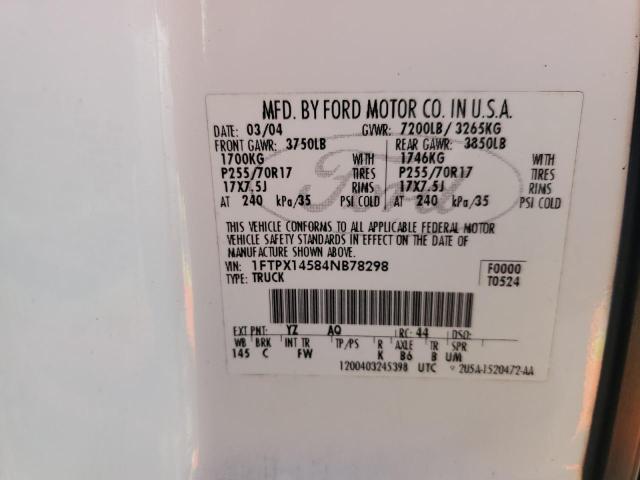 1FTPX14584NB78298 - 2004 FORD F150 WHITE photo 12