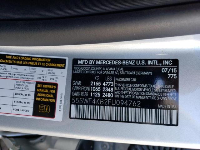 55SWF4KB2FU094762 - 2015 MERCEDES-BENZ C 300 4MAT SILVER photo 12