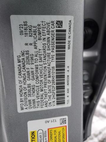 2HGFE2F28RH510106 - 2024 HONDA CIVIC LX SILVER photo 12