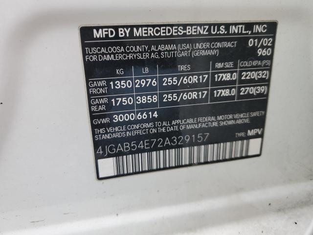 4JGAB54E72A329157 - 2002 MERCEDES-BENZ ML 320 WHITE photo 12