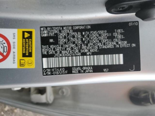 JTEDK3EH3A2167448 - 2010 TOYOTA HIGHLANDER LIMITED SILVER photo 14