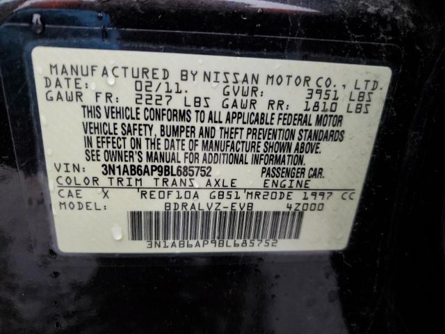 3N1AB6AP9BL685752 - 2011 NISSAN SENTRA 2.0 BLACK photo 12