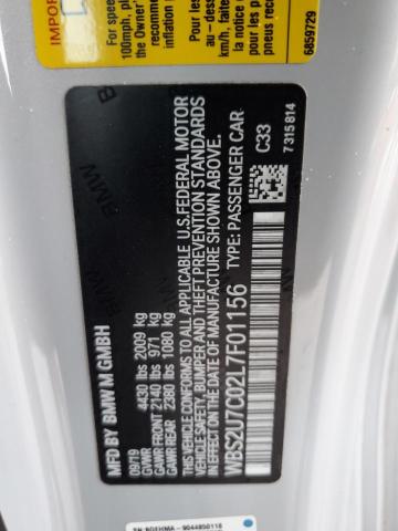 WBS2U7C02L7F01156 - 2020 BMW M2 COMPETITION WHITE photo 13