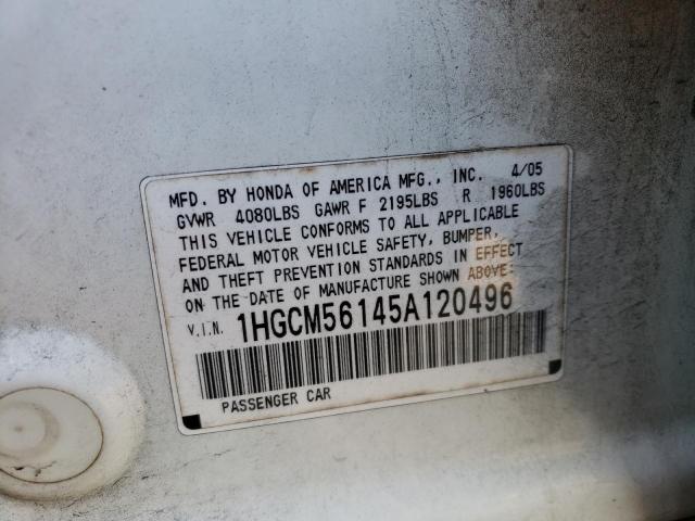 1HGCM56145A120496 - 2005 HONDA ACCORD DX WHITE photo 12