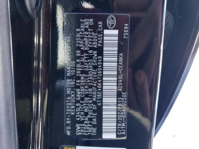 4T1BE46K47U604949 - 2007 TOYOTA CAMRY CE BLACK photo 12