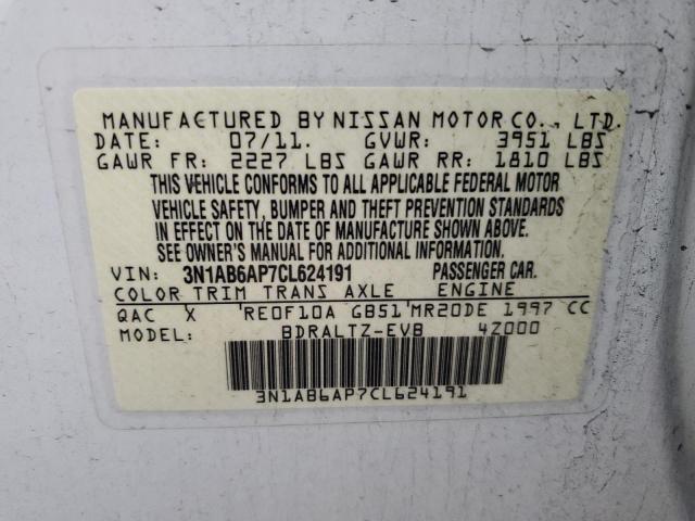 3N1AB6AP7CL624191 - 2012 NISSAN SENTRA 2.0 WHITE photo 13