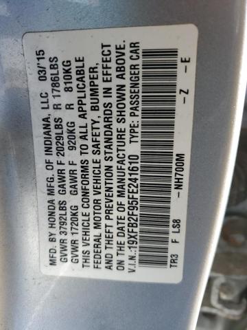 19XFB2F95FE241610 - 2015 HONDA CIVIC EXL ნაცრისფერი ფოტო 12