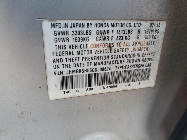 JHMGK5H56GS008624 - 2016 HONDA FIT LX SILVER photo 10