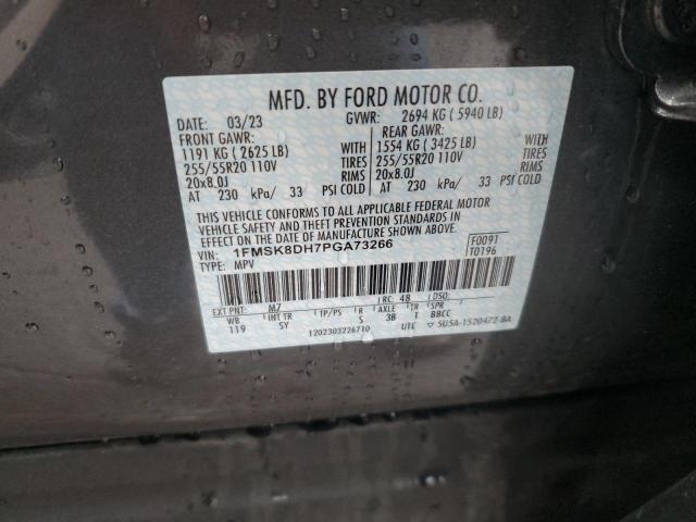 1FMSK8DH7PGA73266 - 2023 FORD EXPLORER XLT GRAY photo 12