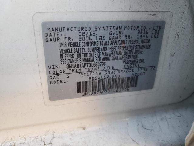 3N1AB7AP7DL683796 - 2013 NISSAN SENTRA S WHITE photo 12