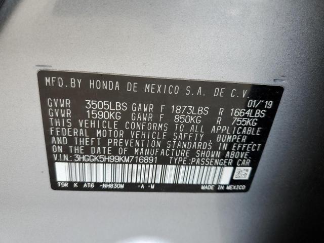 3HGGK5H99KM716891 - 2019 HONDA FIT EXL GRAY photo 12