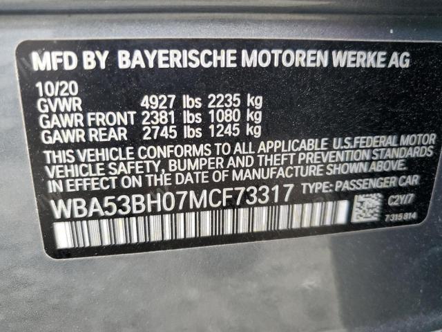 WBA53BH07MCF73317 - 2021 BMW 530 I GRAY photo 12