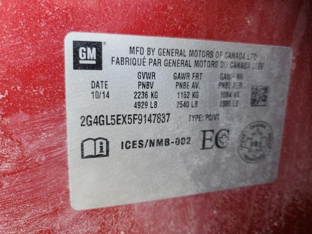 2G4GL5EX5F9147837 - 2015 BUICK REGAL 红色 照片 12