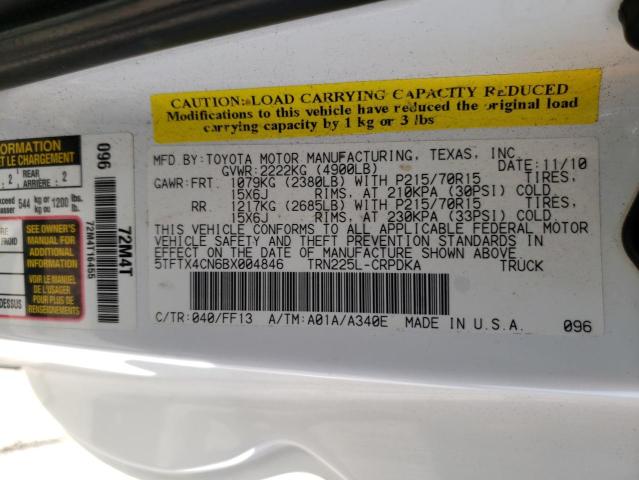 5TFTX4CN6BX004846 - 2011 TOYOTA TACOMA ACCESS CAB თეთრი ფოტო 12