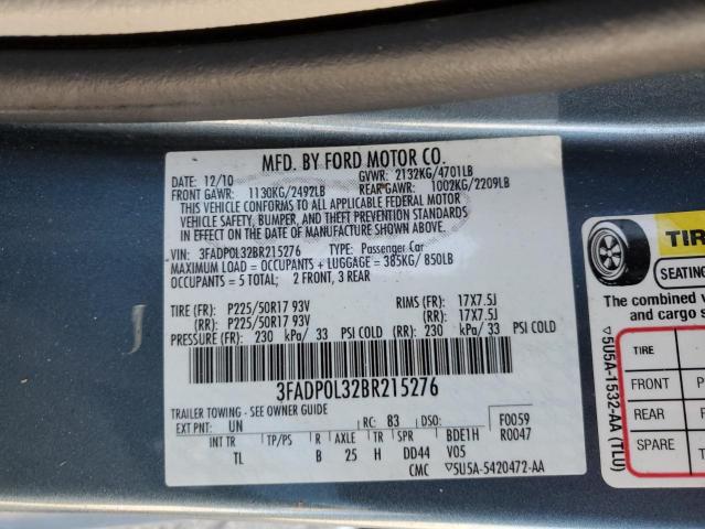 3FADP0L32BR215276 - 2011 FORD FUSION HYBRID BLUE photo 12