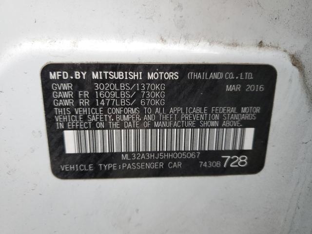 ML32A3HJ5HH005067 - 2017 MITSUBISHI MIRAGE ES WHITE photo 12