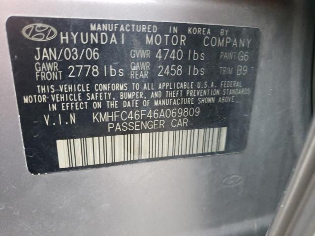 KMHFC46F46A069809 - 2006 HYUNDAI AZERA SE GRAY photo 12