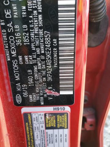 3KPA24AB5KE248857 - 2019 KIA RIO S RED photo 12