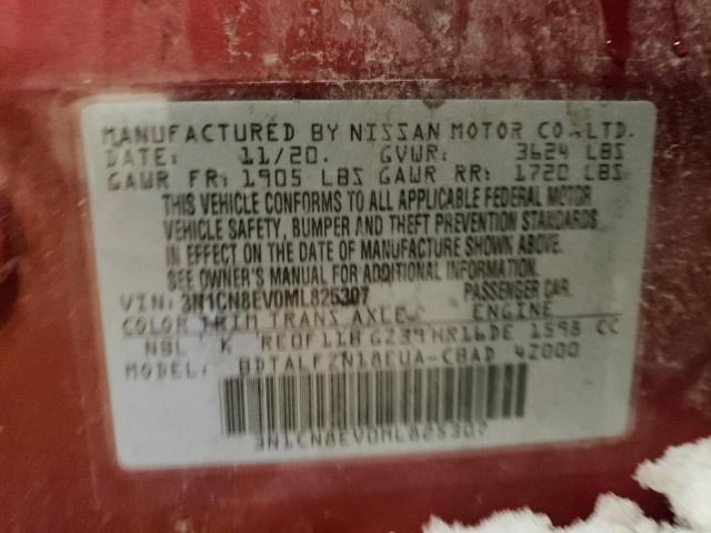 3N1CN8EV0ML825307 - 2021 NISSAN VERSA SV RED photo 12