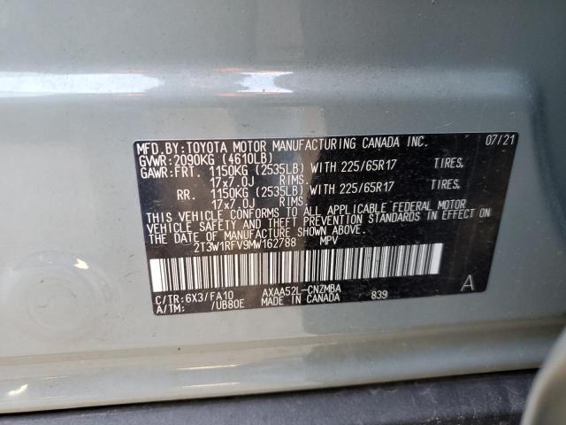 2T3W1RFV9MW162788 - 2021 TOYOTA RAV4 XLE TURQUOISE photo 13