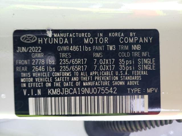 KM8JBCA19NU075542 - 2022 HYUNDAI TUCSON BLUE WHITE photo 14