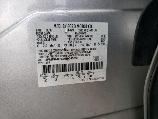 2FMPK4G93HBC45899 - 2017 FORD EDGE SE SILVER photo 12