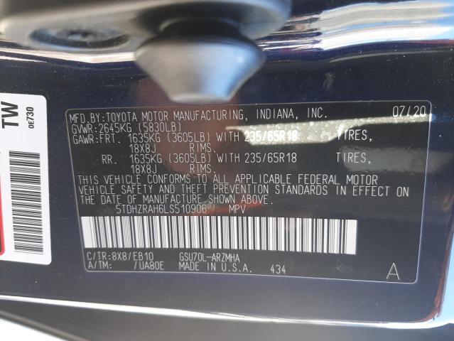 5TDHZRAH6LS510906 - 2020 TOYOTA HIGHLANDER XLE BLUE photo 13