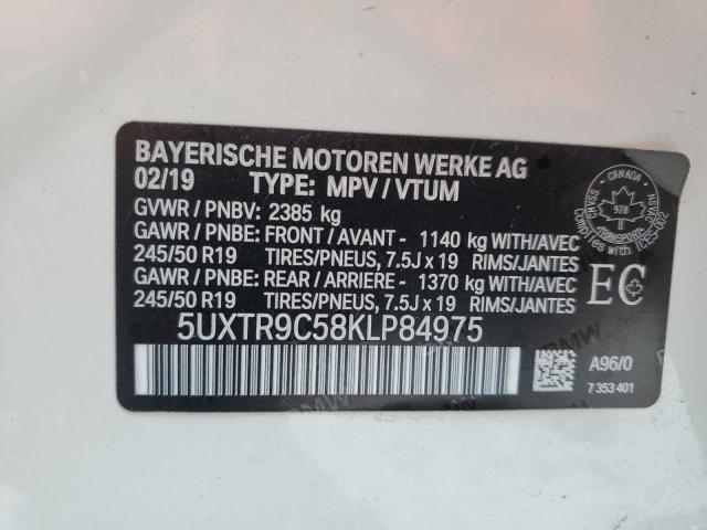 5UXTR9C58KLP84975 - 2019 BMW X3 XDRIVE30I WHITE photo 13