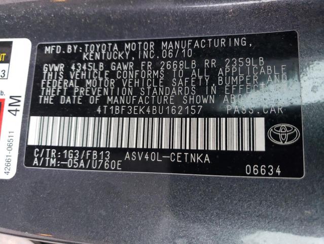 4T1BF3EK4BU162157 - 2011 TOYOTA CAMRY BASE GRAY photo 12