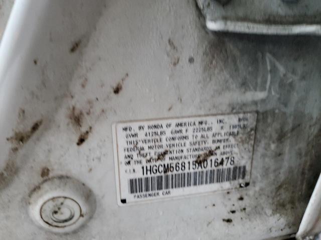 1HGCM56815A016478 - 2005 HONDA ACCORD EX WHITE photo 12