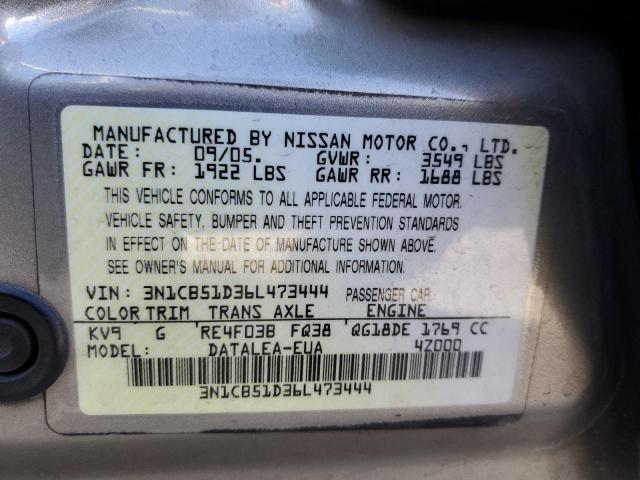 3N1CB51D36L473444 - 2006 NISSAN SENTRA 1.8 BEIGE photo 12