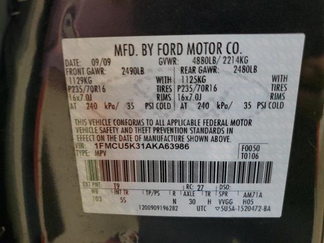 1FMCU5K31AKA63986 - 2010 FORD ESCAPE HYBRID CHARCOAL photo 13