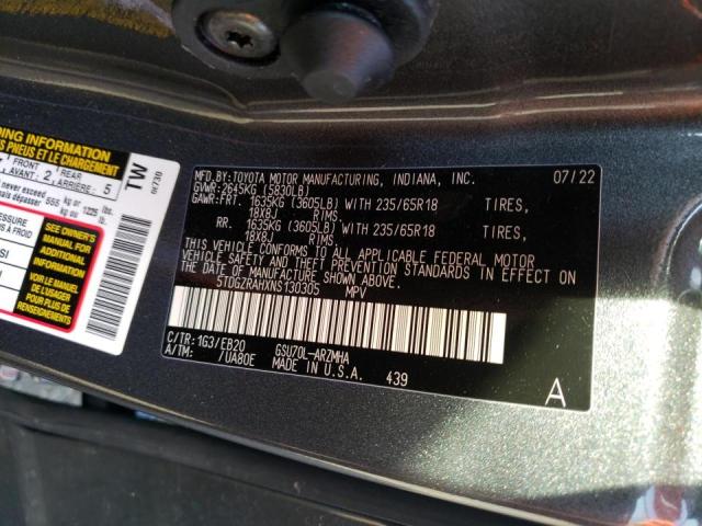 5TDGZRAHXNS130305 - 2022 TOYOTA HIGHLANDER XLE ნაცრისფერი ფოტო 13