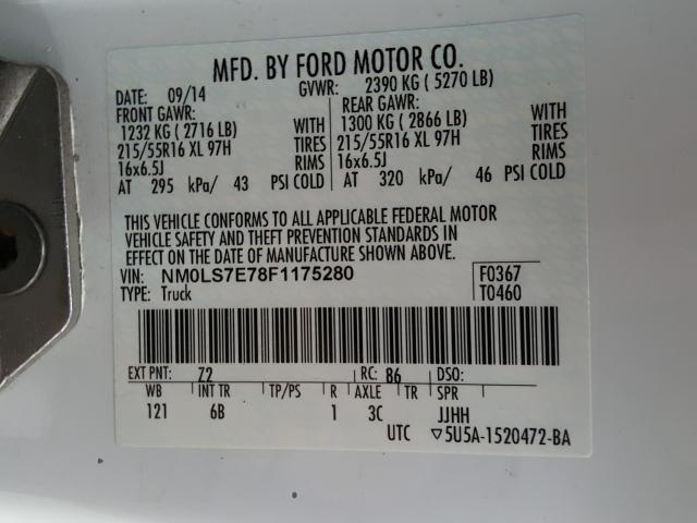 NM0LS7E78F1175280 - 2015 FORD TRANSIT CONNECT XL  photo 10