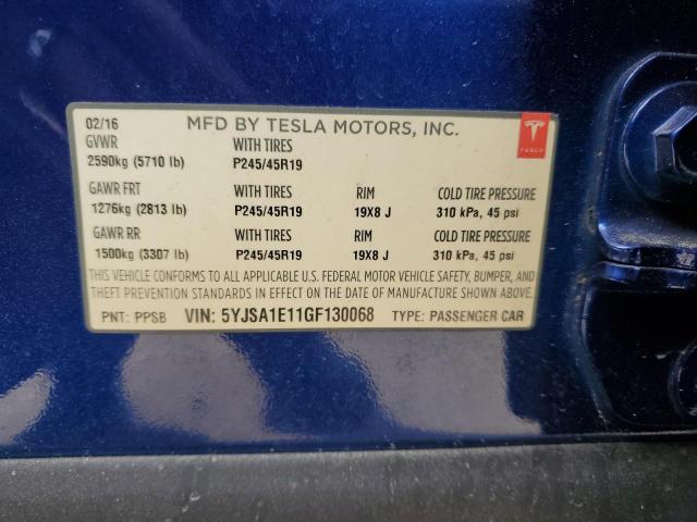 5YJSA1E11GF130068 - 2016 TESLA MODEL S Mavi foto 13